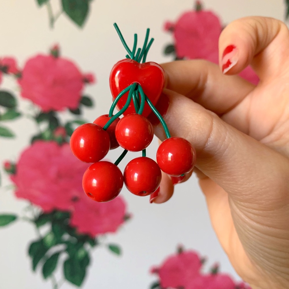 Classic Luxulite Mini Heart + Cherries Brooch